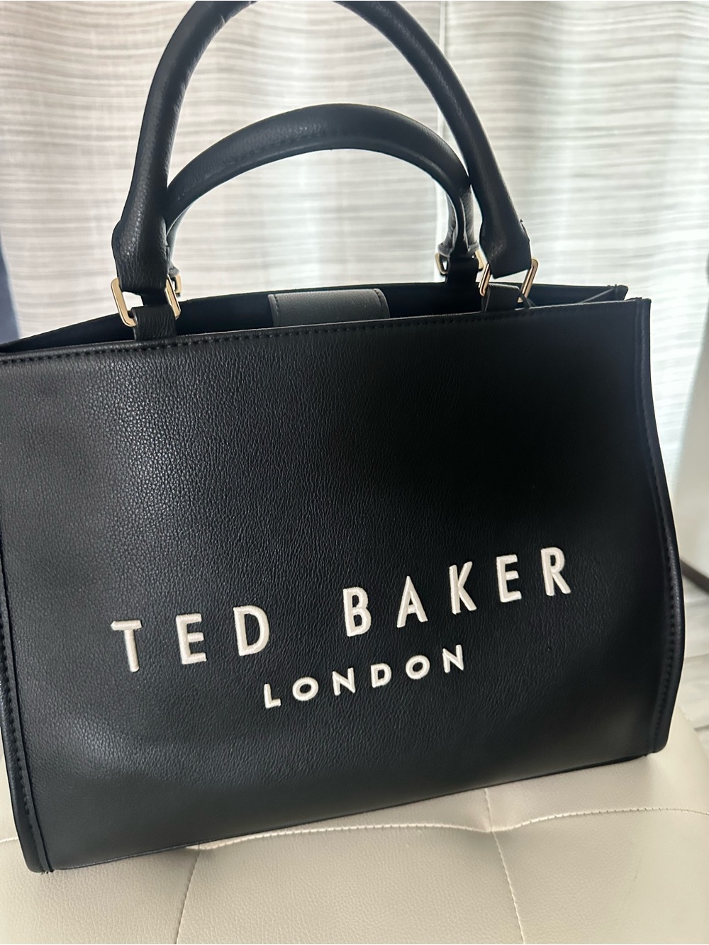 Ted Baker Black Leather Satchel with White Logo